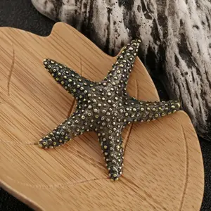 Solid Brass Sea Animal Starfish Miniature Ornament Cute Star Shape Ocean Lives Sculpture Home Decoration Vintage Crafts