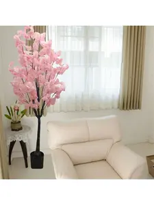 Artificial Cherry Blossom Trees, 5FT Realistic Potted Silk Faux Cherry Blossom Tree, Handmade Light Pink Tree With Base, Tall Potted Artificial Tree For Indoor Outdoor Office Wedding Decor Decorative Fruit
