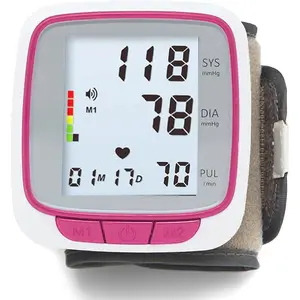 Fully Automatic Blood Pressure Wrist Cuff Watch Wearable Monitor for Home Use - Pink- Batteries Included