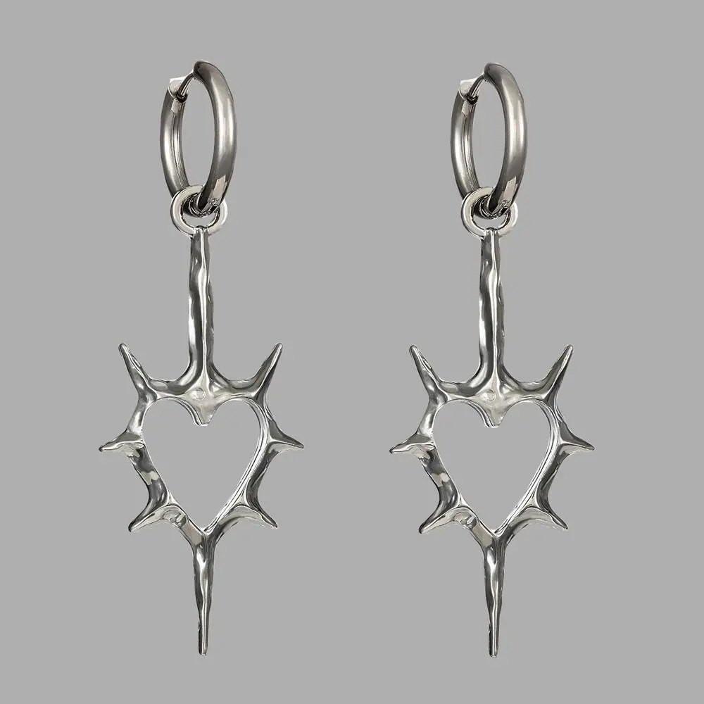 Y2K Thorn Spiked Heart Earrings Goth Cross Earrings for Women Hip Hop Vintage Accessories Punk Charms Earring Grunge Jewelry