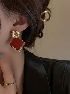 Women's Elegant Asymmetric Drop Earrings, Geometric Square Design, Perfect for Parties & Celebrations, All-Season Wear