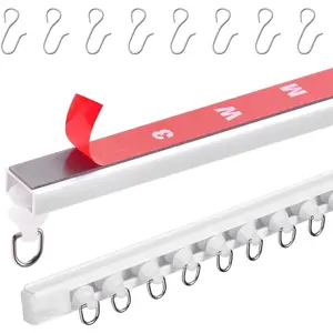 VEVOR Ceiling Curtain Track Set, 9.9 FT/3 Meter, Self Adhesive, No Drill Ceiling Track System for Curtains, Room Divider Curtain Track Ceiling Mounted for Living Room with Hooks and Hardware, White