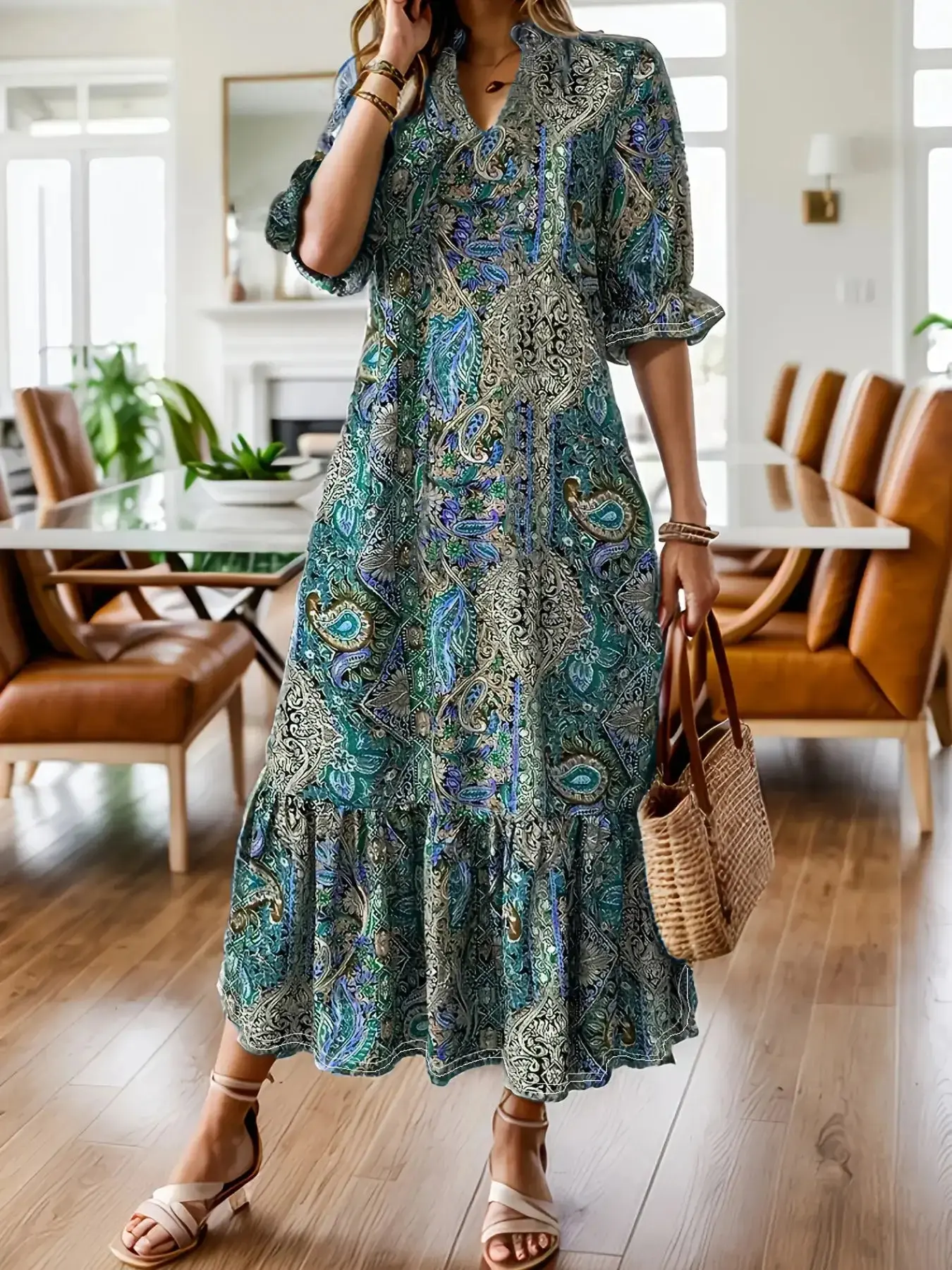 Bohemian Midi Dress for Curvy Women