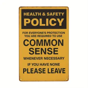 1pc Metal Wall Art Sign - Health & Safety Policy Signage with Bold Black Lettering on Yellow Background, Durable Frameless Metal Plaque for Workplace Safety Compliance, Industrial Decorative Signage, Compliance Signage, Highcontrast Design, 2D Flat