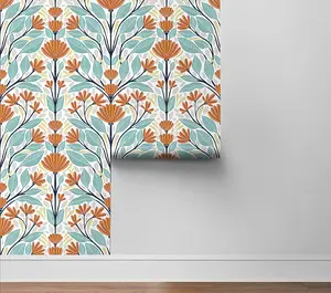 NextWal Folk Floral Peel and Stick Wallpaper