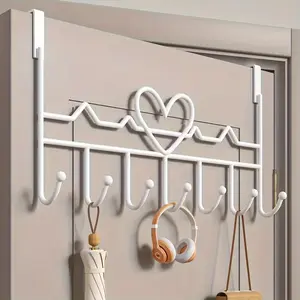 1pc Modern Heart-Shaped Door Hook with 7 Hooks - Heavy-Duty Metal Wall-Mounted Entryway Organizer, No Screws/Adhesive Needed Self-Standing Design for Keys, Towels & Coats, Space-Saving Curved Structure, Storage Hooks, Wall Mounted Hanger