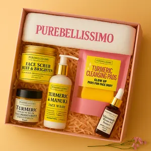 PUREBELLISSIMO Turmeric Glow Skincare Kit with Face Scrub Buff & Brighten, Turmeric & Manuka Face Wash, Turmeric Cleansing Pads, and Turmeric-to-Rich Face Moisturizer