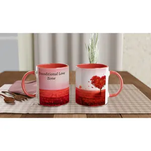 Unconditional Love Zone White 11oz Ceramic Mug with Color Inside Beverage Drinkware Coffee Cup Washable