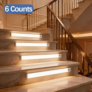 6 - Pack Motion Sensor LED Stair Lights Indoor, USB Rechargeable Magnetic Stick On Night Lights, Wireless Under Cabinet Lighting for Kitchen, Closet, Hallway, Bedroom