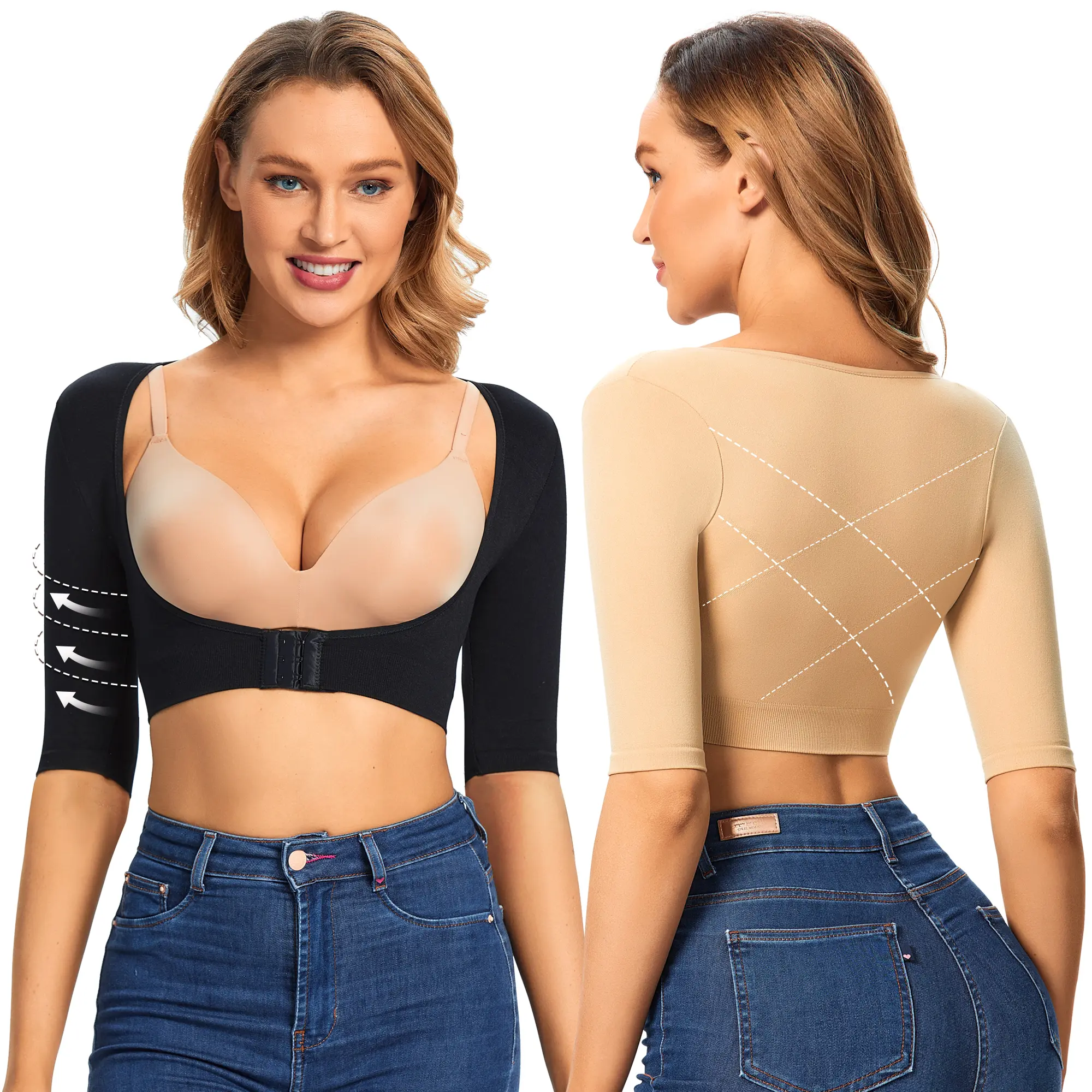 Arm Shaper for Women Post Surgery Arm Fajas Compression Sleeves Arm Front Closure Shapewear Bras Womenswear Tank Top, Short Sleeve & Open Bust Desig