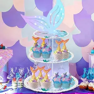 Mermaid Tail Design Cupcake Stand, 1 Set 3 Layer Paper Cupcake Tower, Cupcake Display Stand, Cake Decoration for Birthday Party Baby Shower