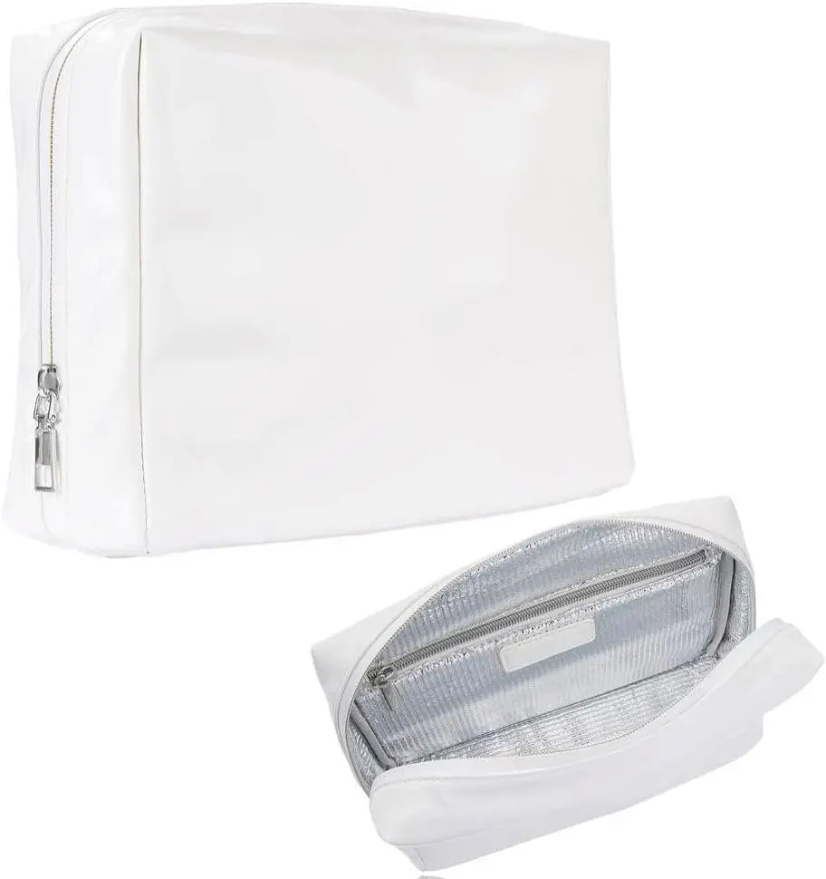 Stay Golden Insulated Waterproof Weekender Bag for Women Heat-Resistant Travel Cosmetic & Toiletry Bag | Luxurious Vegan Leather Portable Makeup Organizer - (Silver Zipper, White)