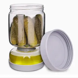 Pickle/Oliver Hourglass Jar with Strainer Flip for Pickle Juice Separator  Container Leakproof Wide Mouth Container Bpa Flexible Tin Lid Silicone food containers