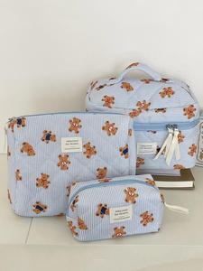 cute cartoon bear pattern makeup bag set, travel essentials, portable cosmetic organizer pouch, makeup bags, zipper makeup bag, versatile designer storage bag for travel, vacation and school use, gifts for wife
