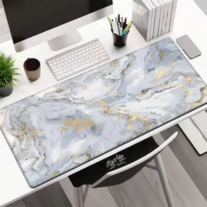 1pc white gold gilt marble mouse pad, oversized rubber keyboard pad, non-slip rubber base stitched edges, computer office game mouse pad, portable desktop accessories, suitable for office, home, study and games