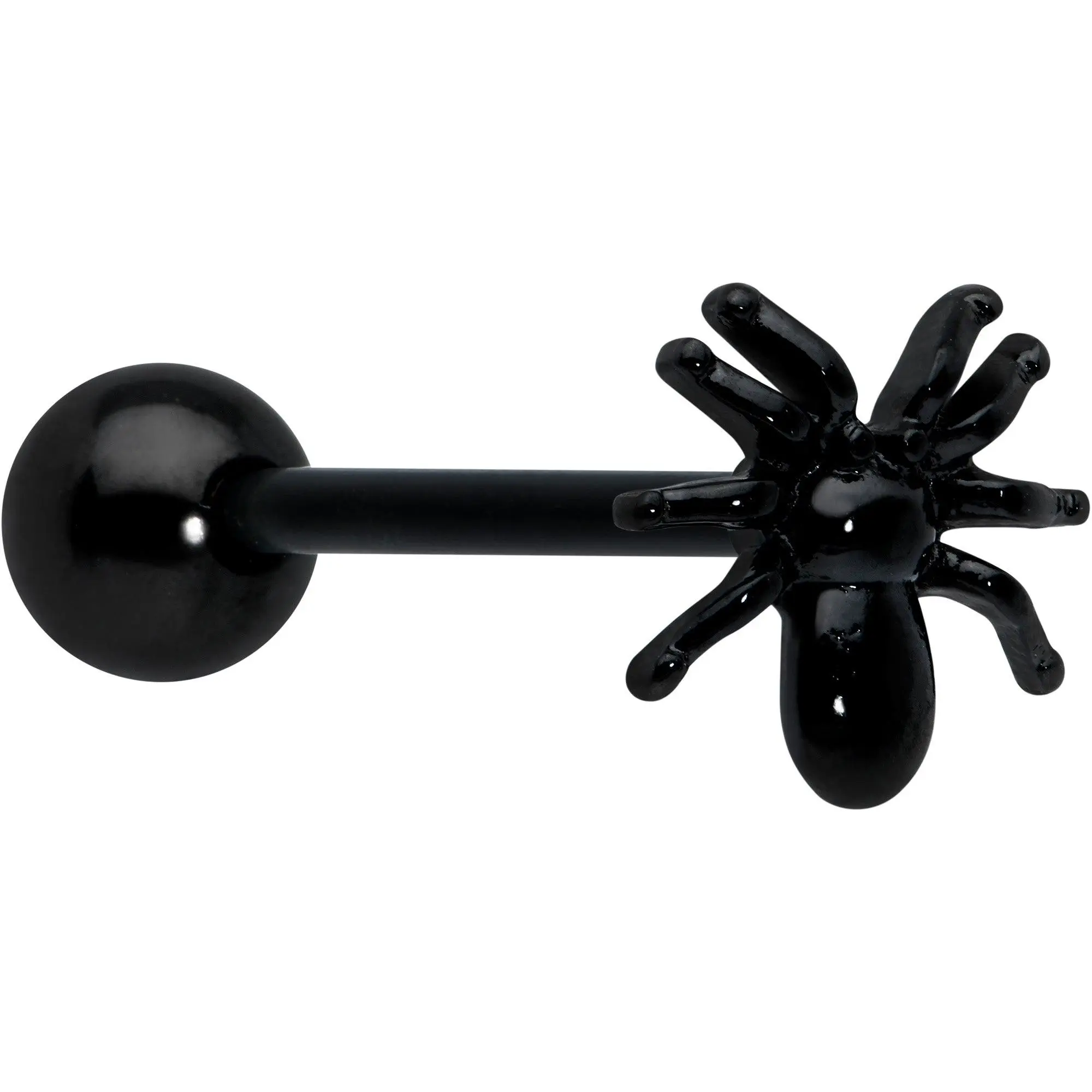 Black Titanium Anodized 3-D Spider Barbell Tongue Ring Black Titanium Anodized 3-D Spider Barbell Tongue Ring