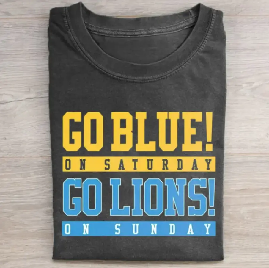 Detroit On Saturday Vintage Graphic Tees,Go Blue Go Lions Tshirt, Unisex Funny Rugby Gift Shirts, Gameday Hometown Tshirt, Fashion For All