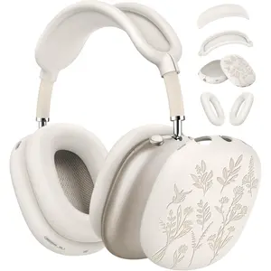 F-HPS30  [4 in 1]Silicone Case Cover for AirPods Max USB-C (2024), Anti-Scratch Sweat-Proof Ear Pad Case Cover/Ear Cups Cover/Headband Cover Accessories for AirPods Max Headphones (Stone)