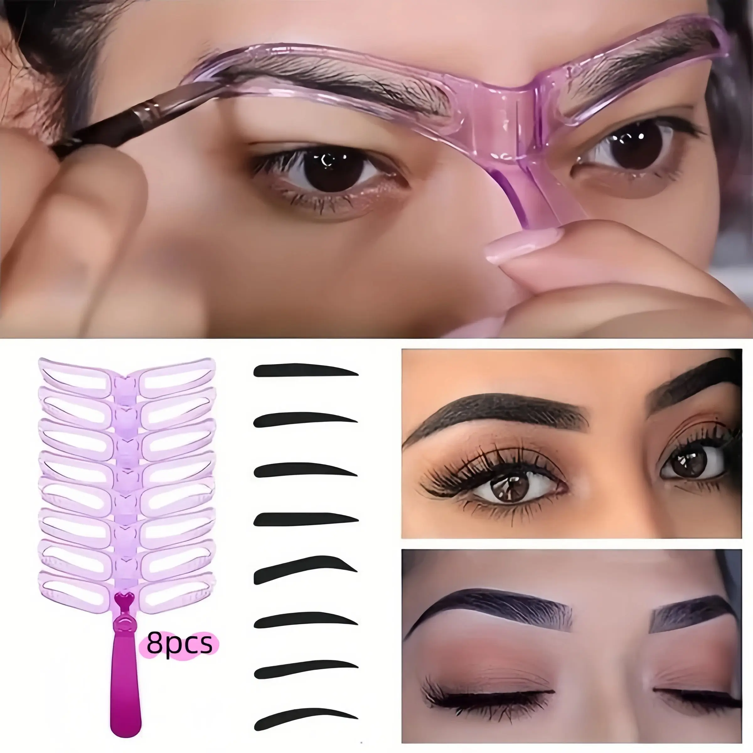 8-Piece Eyebrow Shaping Template Set with Handle, Eyebrow Styling Kit, Reusable Multi-Style Templates, Enhances Fullness, Perfect Gift for Valentine's Day or Mother's Day, Makeup Tool