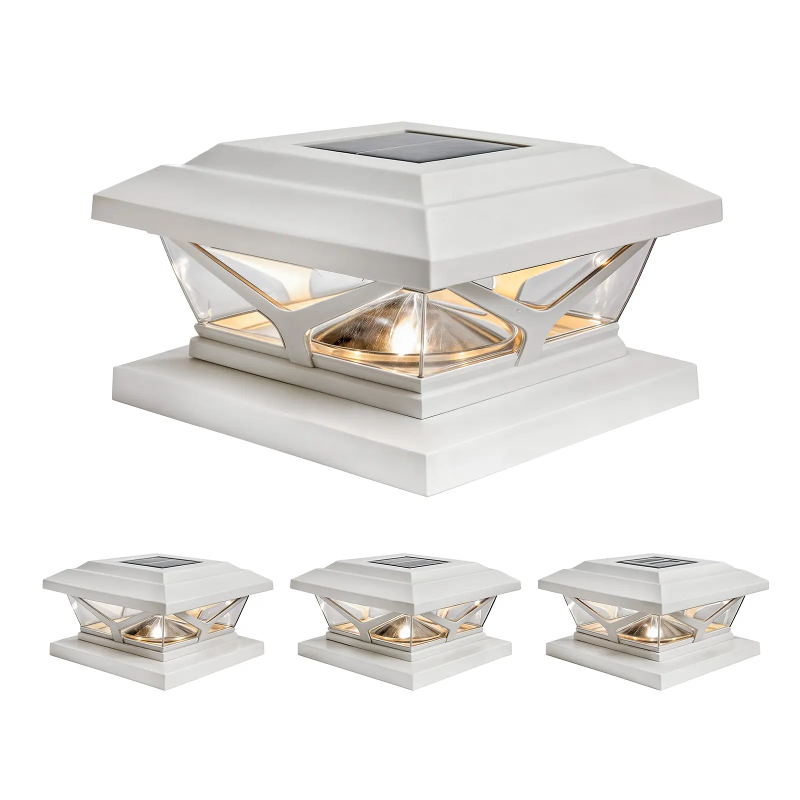 Home Zone Living Secure 4pk Crown Solar Post Cap Lights, Lithium Battery, Fits up to 5.5”x5.5” Posts, Adjustable Color Temperature