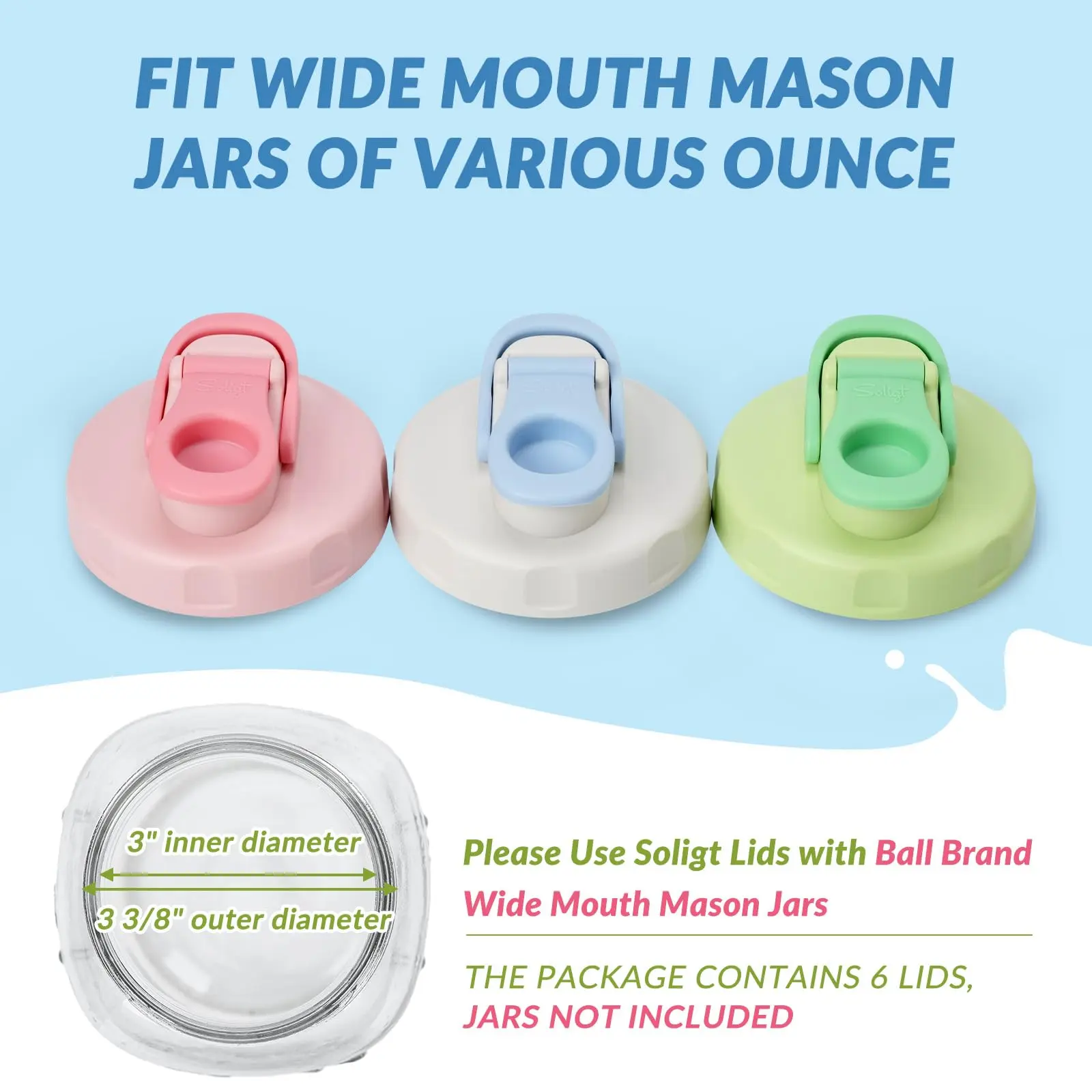 New Color – 6 Lids Only (Wide Mouth)