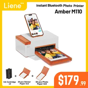 Liene Amber M110 Instant Bluetooth Photo Printer 80 Sheets, Photo Printer for iPhone, Thermal Dye Sublimation, Picture Printer 60 Sheets 4x6 Paper & 20 Sheets 3" Square Sticker Paper & 2 Cartridges, New Arrivals,TechVibes