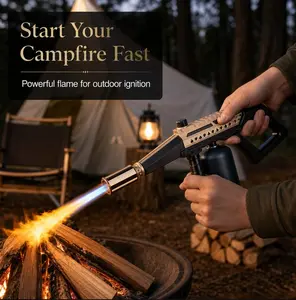 Heavy-Duty Outdoor Flame Torch Gun - Adjustable Flame, Wind-Resistant Charcoal & Campfire Starter for BBQ, Camping Sports Camp Kitchen Stove Accessory 2 story tent sam