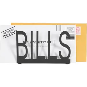 Black Metal Desktop Mail Sorter Organizer with Bills in Block Cut Out Letter Design