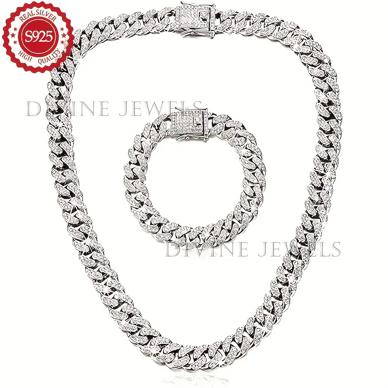 925 Sterling Silvery Silver Cuba 2pcs Set, Lead-free, Nickel-free, Anti-allergy Mirror Finish, High Quality Certification - with A Beautiful Gift Box