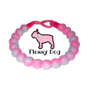 Cotton Candy Glow Beaded Dog Collar | Durable Dog Necklace | Luxury Jewelry For Small Dogs | Silicone | Baby Blue & Pink Glow in the Dark