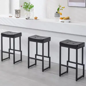 FIRAVOE Bar Stools , 24-28" Counter Height Bar Stools, Faux Leather Barstools for Bar, Kitchen, Dining Room, Backless Saddle Stools with Metal Legs