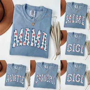 Custom Mama Mimi Gigi Auntie Grandma Shirt, 4th of July Patriotic Tee, USA Stars Graphic Shirt, Vintage Blue Comfort Colors Tee, Gift for Her