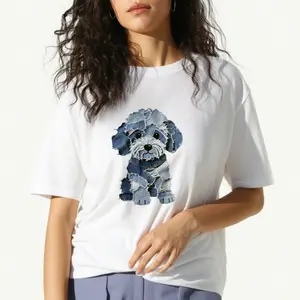 women's T-shirt Blue Dog Art Solid color printed short sleeved women's top White, black, khaki Fashion daily women's clothing