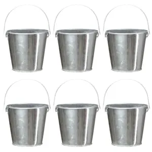Galvanized Tin Metal Buckets with Handle - 6 Pack 6 Inch Iron Pail, Easter Bucket,Pencil Holder and Flower Pots,Craft Supply Holders for Events,School Storage and Party. (Silver, 6" Top)