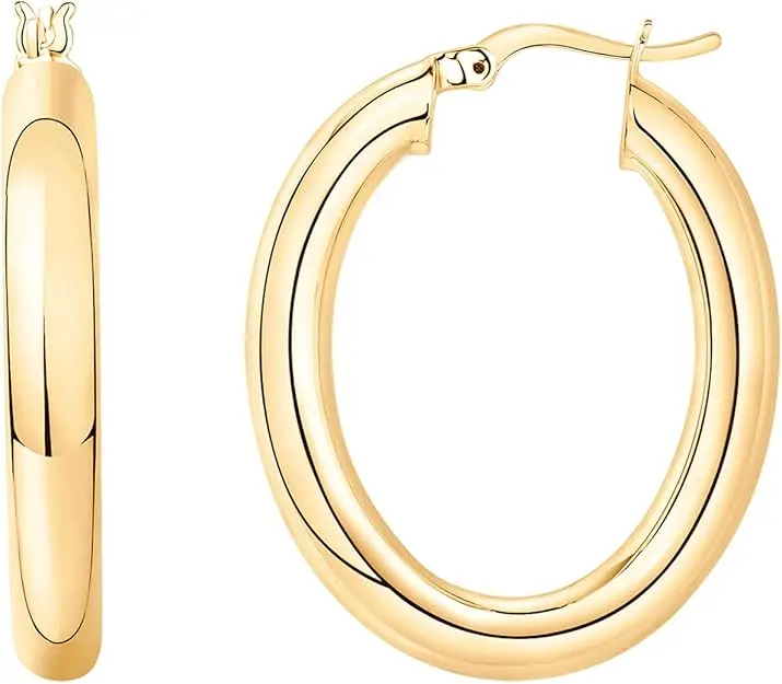 PAVOI 14K Gold Plated Sterling Silver Post Monet Oval Chunky Lightweight Hoop Earrings for Women PAVOI 14K Gold Plated Sterling Silver Post Monet Oval Chunky Lightweight Hoop Earrings for Women
