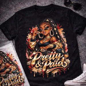 Crimson Luxe Pretty & Paid DTF Transfer | Red & Gold Boss Babe Heat Transfer for T-Shirts & Hoodies