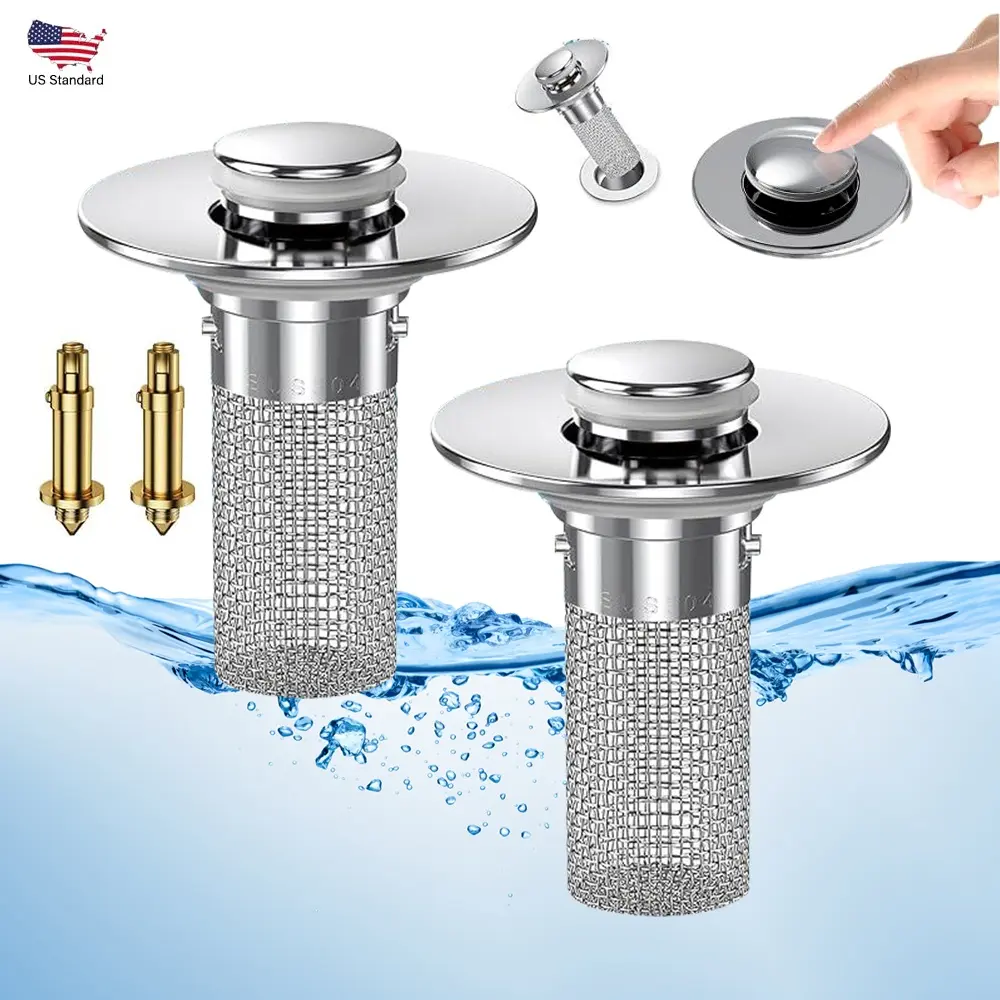 Reusable Vacuum Replacement Filter Durable Dust Removal Vacuum Cleaner Spare Parts,304 Stainless Steel Removable Hair Catcher Filter Basket, Anti-Clog Anti-Odor Wash Basin Drain Plug, Fit 34-40mm Bathroom Vanity Sink Hole