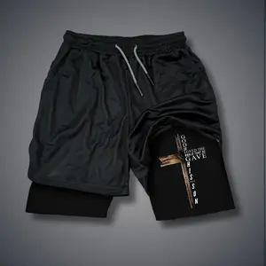 [Viral] 80s 90s Double-Layer Sports Shorts Graphic Shorts Black Camo Streetwear Shorts Men Outfits Men Vacation Outfits Shorts