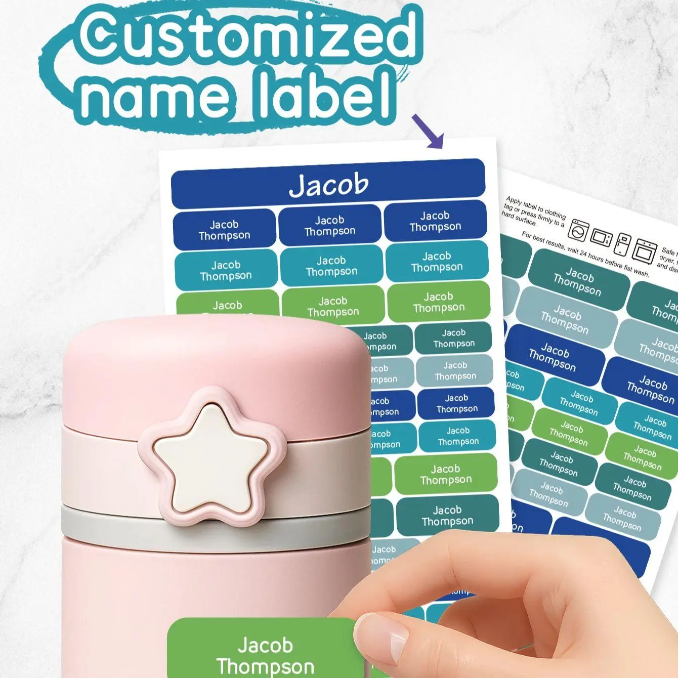 120pcs Custom Name Stickers 2 Sheets Waterproof Labels for School Supplies, Clothing, Lunch Boxes, Water Bottles, Daycare