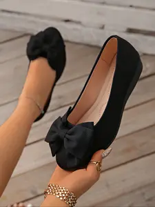 Elegant Retro High Heels for Women, Wedge Design, Round Toe, Leopard Print, Bow Decoration, Casual Fashion Shoes, Bowknot Design Wedge