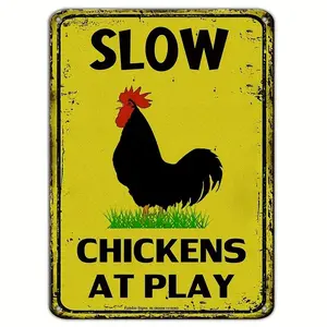 Slow Chickens At Play Caution Or Chicken Crossing Sign, Rust Free Aluminum Metal Sign, Reflective, Fade Resistant, UV Protected, Weatherproof Up To 7 Years IndoorOutdoor Use 12x8 Inch, Display Racks, Home Room Wall Decor, Wall Decor Plaque