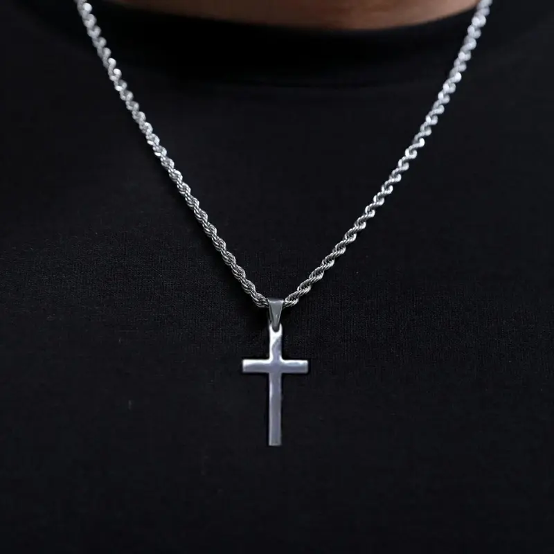 Men's Minimalist Cross Pendant Necklace, Trendy Charm Necklace, Stainless Steel Necklace for Party, Everyday Accessory, Trendy All-match & Exquisite Jewelry for Gift, Minimalist Necklaces, Fashion Necklace, Cross Design Necklace, Cross Chain