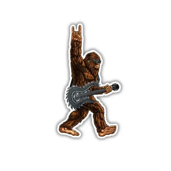 Bigfoot Playing Dragon Guitar Sticker, Rock On Sasquatch Vinyl Decal, Funny Big Foot Guitarist Sticker for Laptop Water Bottle Car