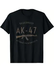 Kalashnikov AK-47 USSR Rifle Weapon Soviet Union T-Shirt casual cotton graphic tee