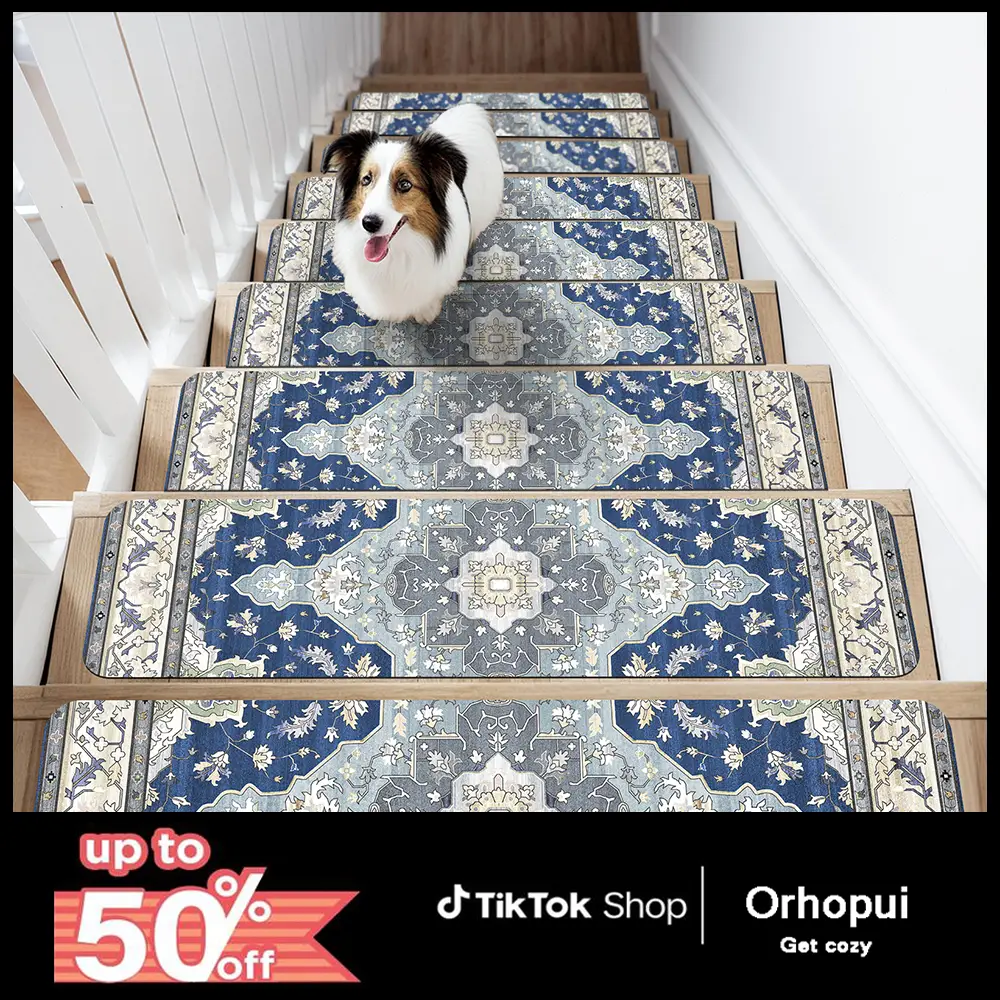 ORHOPUI Non-Slip Carpet Stair Treads for Wooden Steps, 30"X8" Staircase Step Treads Indoor Soft Resistant Rubber Safety Stair Mats for Pets & Elders,
