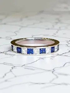 Fashion Sapphire Simple Stainless Steel Rings Double Diamond Women Men Wedding Band Jewelry Unique Women' Ring For Gift