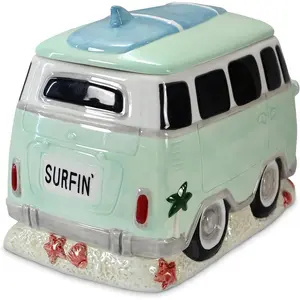 . Ceramic Cookie Jar - Cute Kitchen Counter Storage Canister with Lid -  for Cookies, Coffee, , Candy,  , and More - Camper Van - Green, White, Blue
