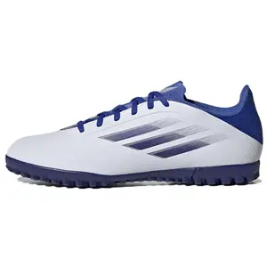 Adidas X Speedflow 4 Round-Toe Lace-Up TF Turf Soccer Cleats for Hard and Artificial Grass, Durable Unisex Football Shoes in White and Blue Trending Shoes, House White Official Shoes to Get / Maison Mihara