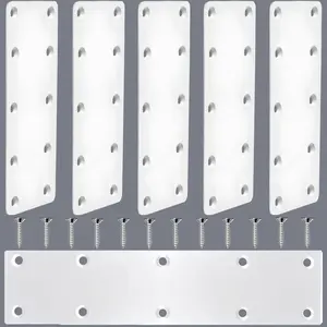 White Stainless Steel Mending Plates - Heavy Duty Flat Brackets for  Furniture, Fence Repair & Joining - Includes Screws for Fastening & Fixing (6, 7.87 x 1.89)