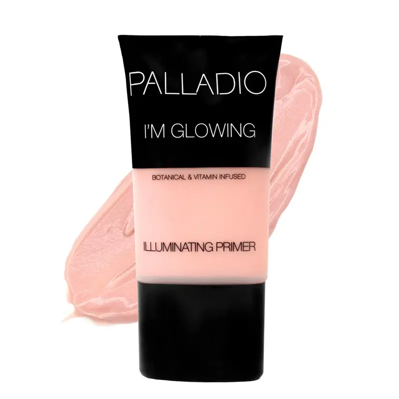 Palladio I'm Glowing Illuminating Makeup Primer - Gluten-Free Pearly Pink Face Base for Adults (Normal Skin) with Aloe Vera, Grape Seed Oil, Green Tea, Ginseng | Glowup Makeup Product, Brightens Complexion, Preps for Flawless Foundation, Dewy Finish